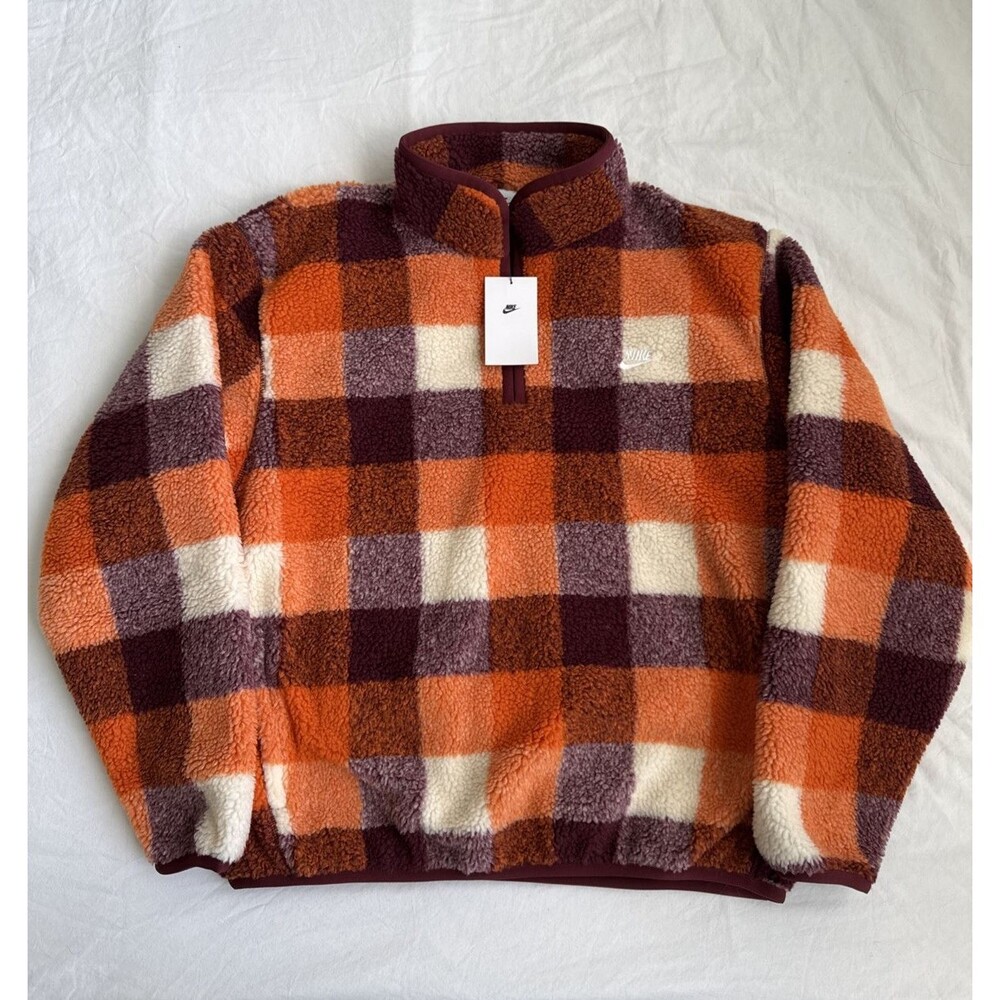 Nike Club Winterized Sherpa Fleece Half Zip Mens L Plaid NWT FZ0896-272